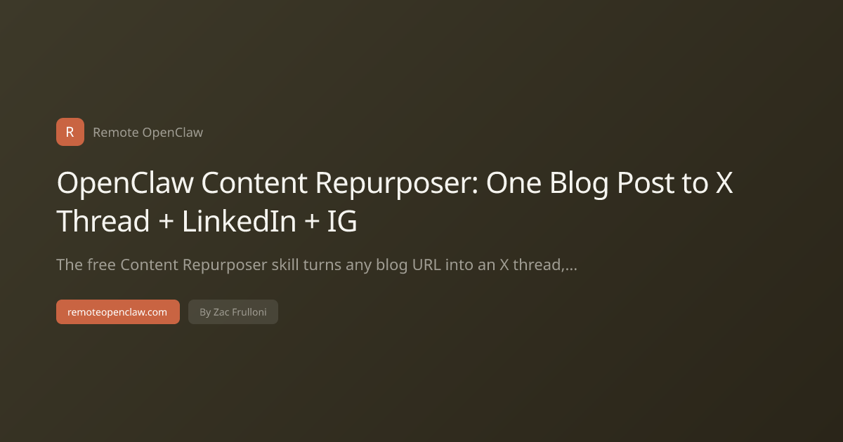OpenClaw Content Repurposer: One Blog Post to X Thread + LinkedIn + IG